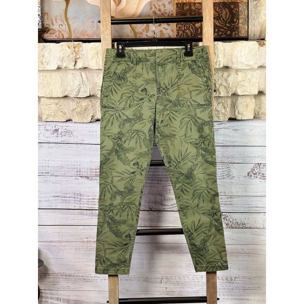 Old Navy Pixie Army Green Floral Leaf Pattern Ankle Pants Womens 6
